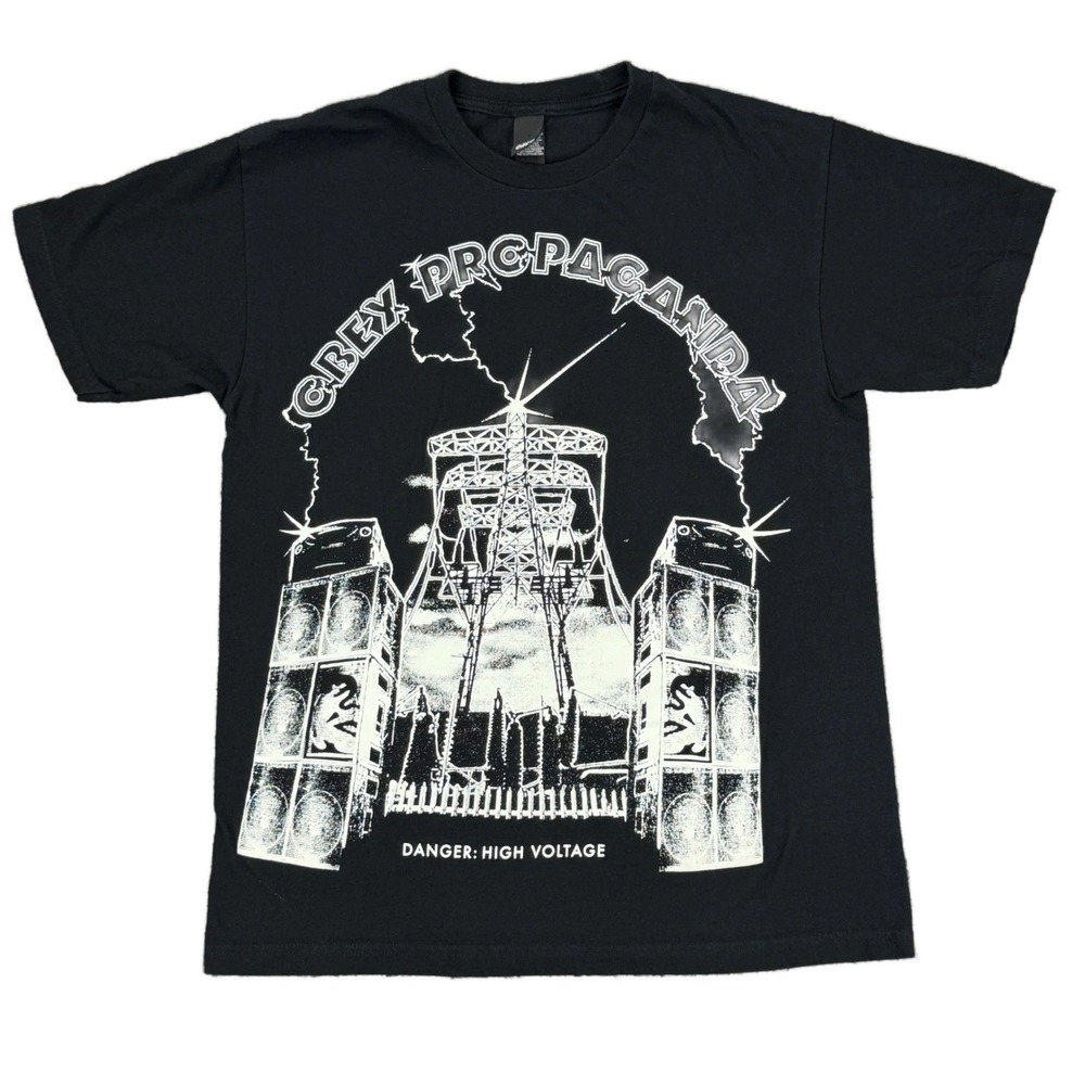 Y2K OBEY Men's Medium Black Graphic Cotton T-Shirt‎ Obey Propaganda High Voltage